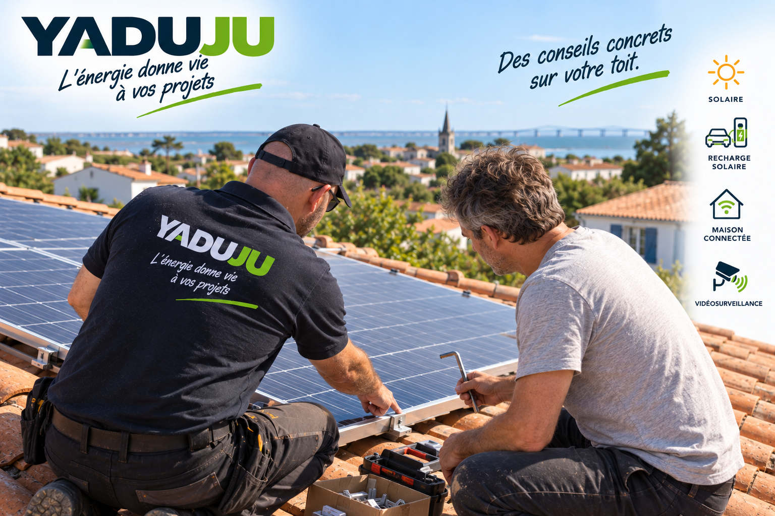 Accompagnement d’un client sur son toit lors de la pose de panneaux photovoltaïques